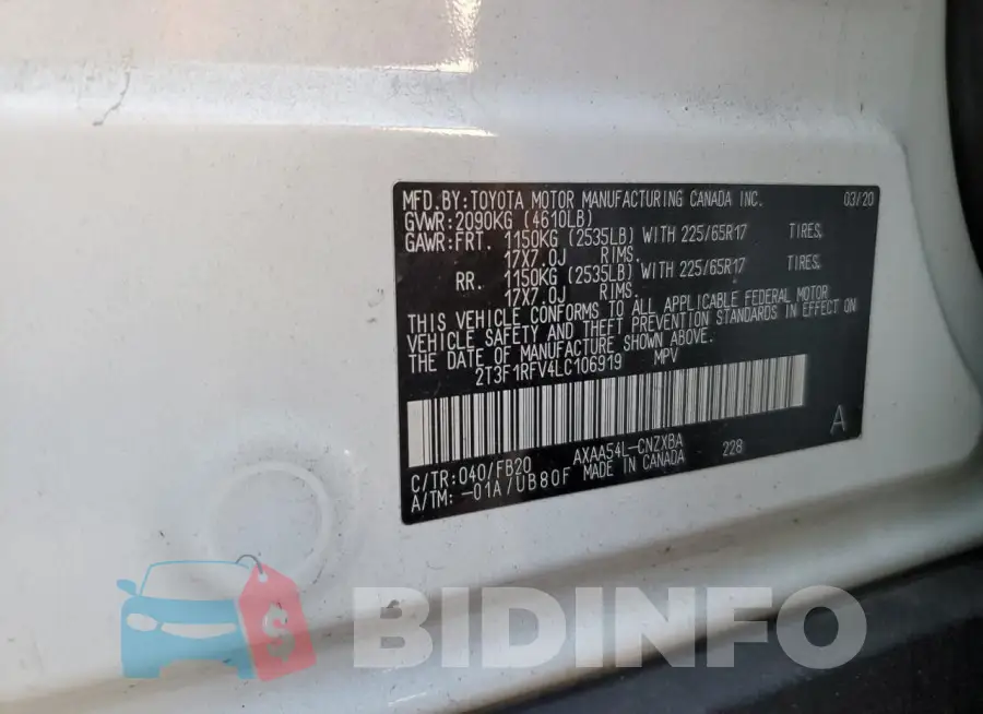 2T3F1RFV4LC106919 Photo# 13