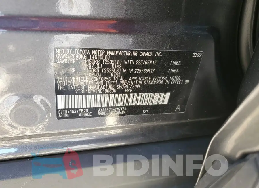 2T3H1RFV1NC186630 Photo# 13