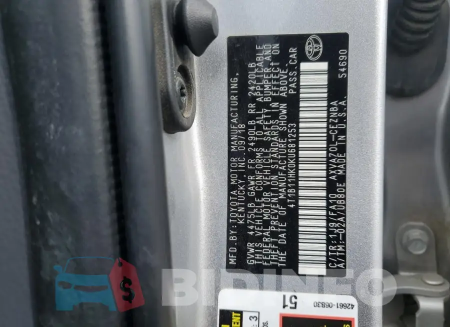 4T1B11HK0KU681253 Photo# 12