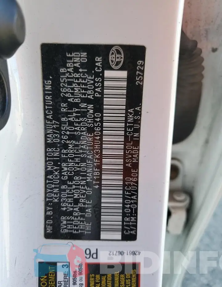 4T1BF1FK3HU406540 Photo# 12