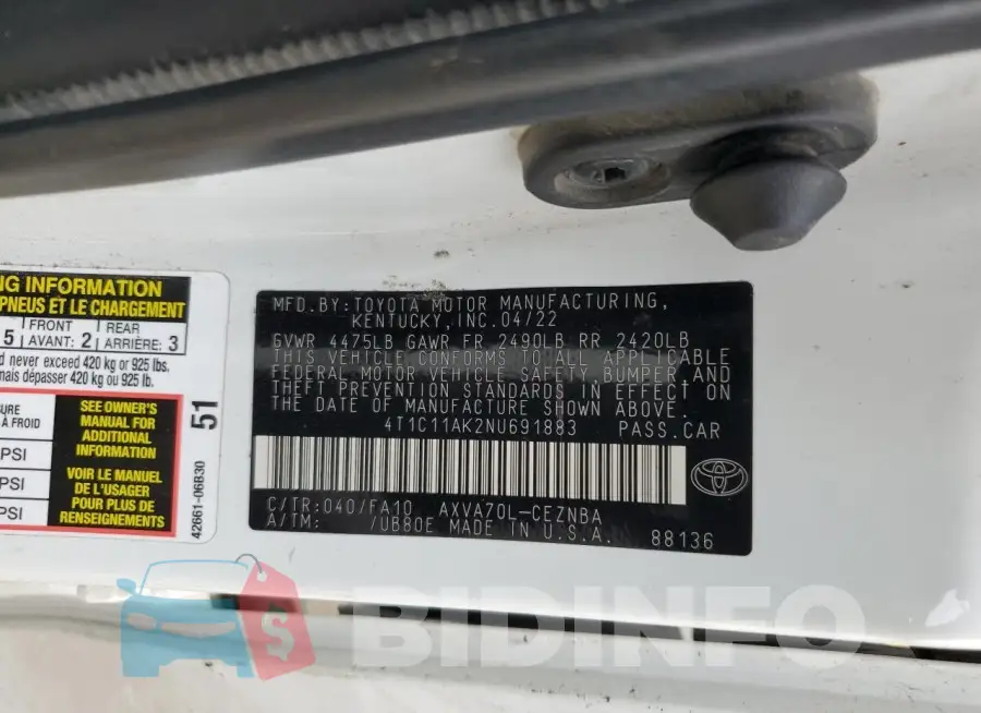 4T1C11AK2NU691883 Photo# 12