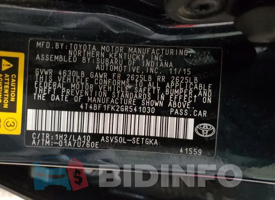 4T4BF1FK2GR541030 Photo# 12