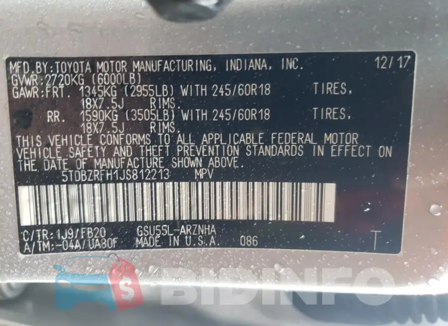 5TDBZRFH1JS812213 Photo# 12