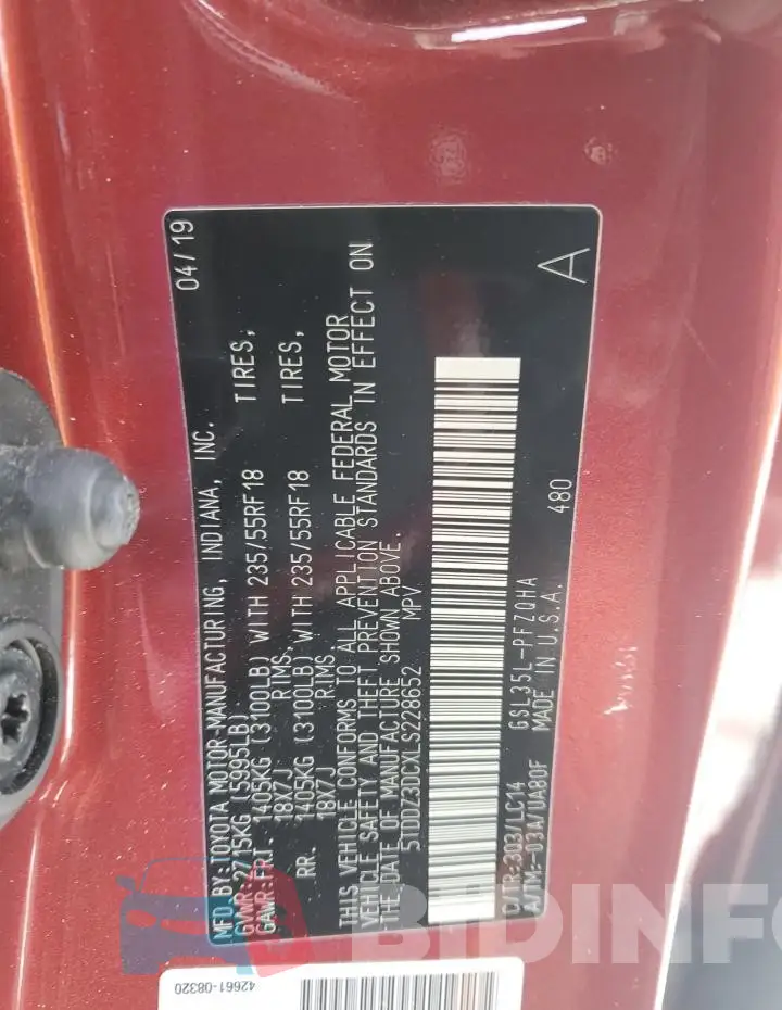 5TDDZ3DCXLS228652 Photo# 13