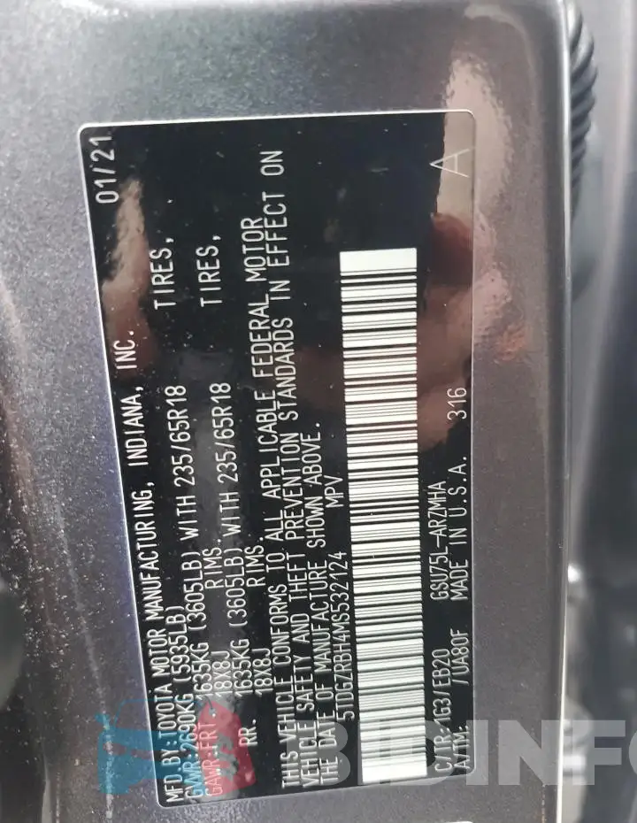 5TDGZRBH4MS532124 Photo# 13