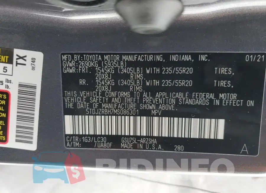 5TDJZRBH7MS086301 Photo# 13