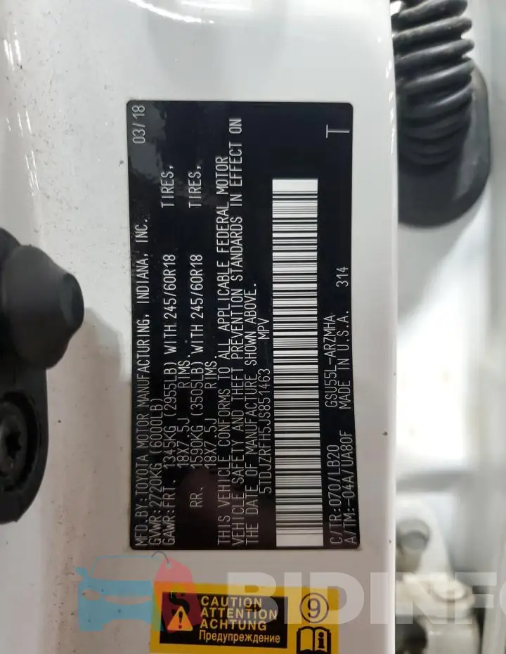 5TDJZRFH5JS851463 Photo# 14