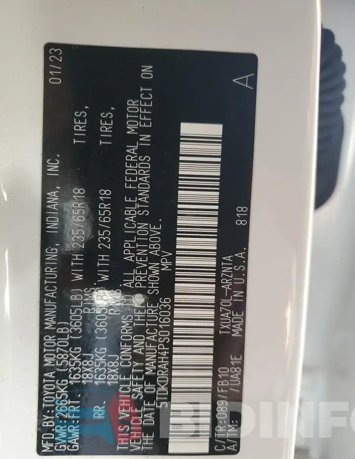 5TDKDRAH4PS016036 Photo# 12