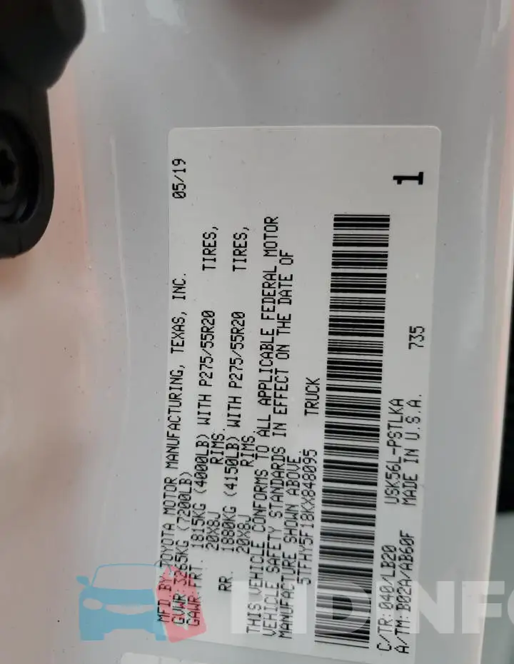 5TFHY5F18KX848095 Photo# 12