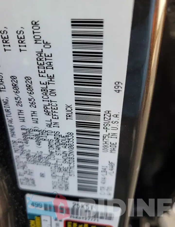 5TFMC5DB3NX003538 Photo# 12