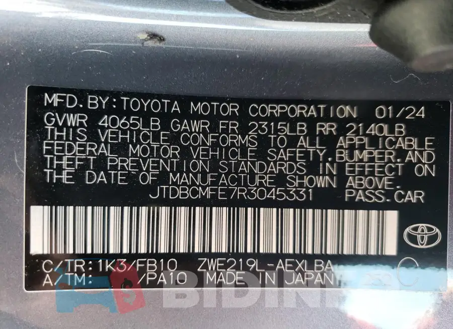 JTDBCMFE7R3045331 Photo# 13