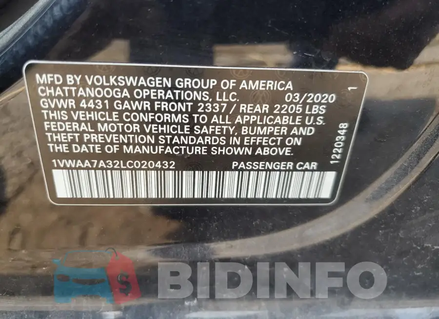 1VWAA7A32LC020432 Photo# 12