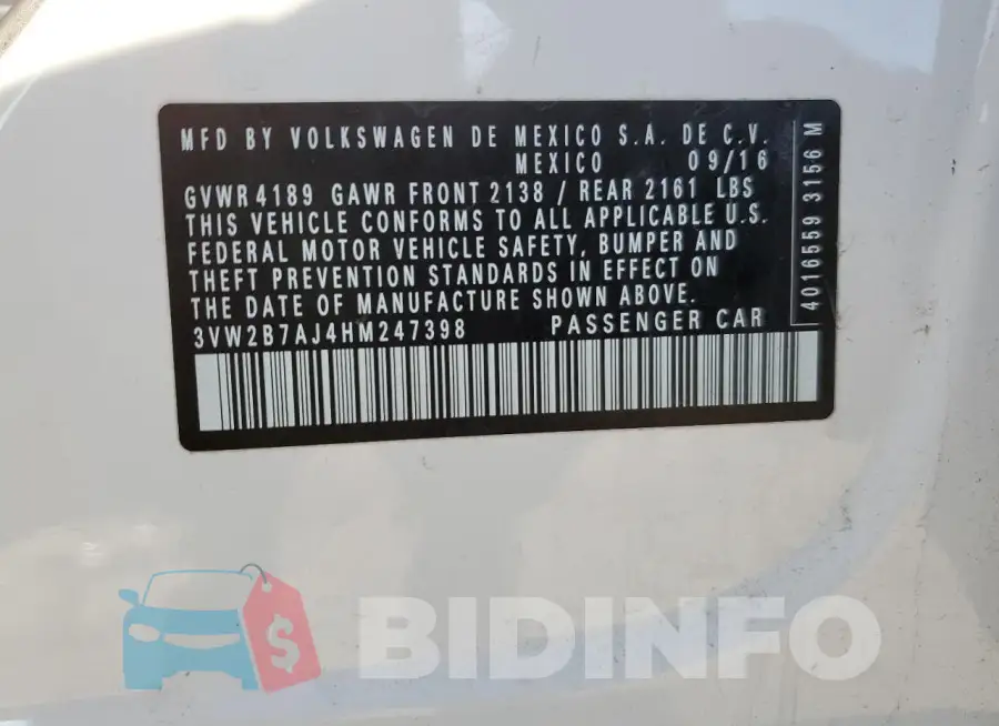 3VW2B7AJ4HM247398 Photo# 12