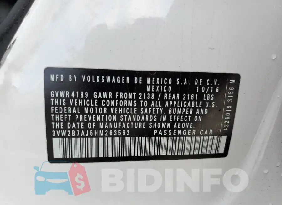 3VW2B7AJ5HM263562 Photo# 12