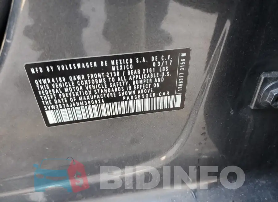 3VW2B7AJ5HM360924 Photo# 12