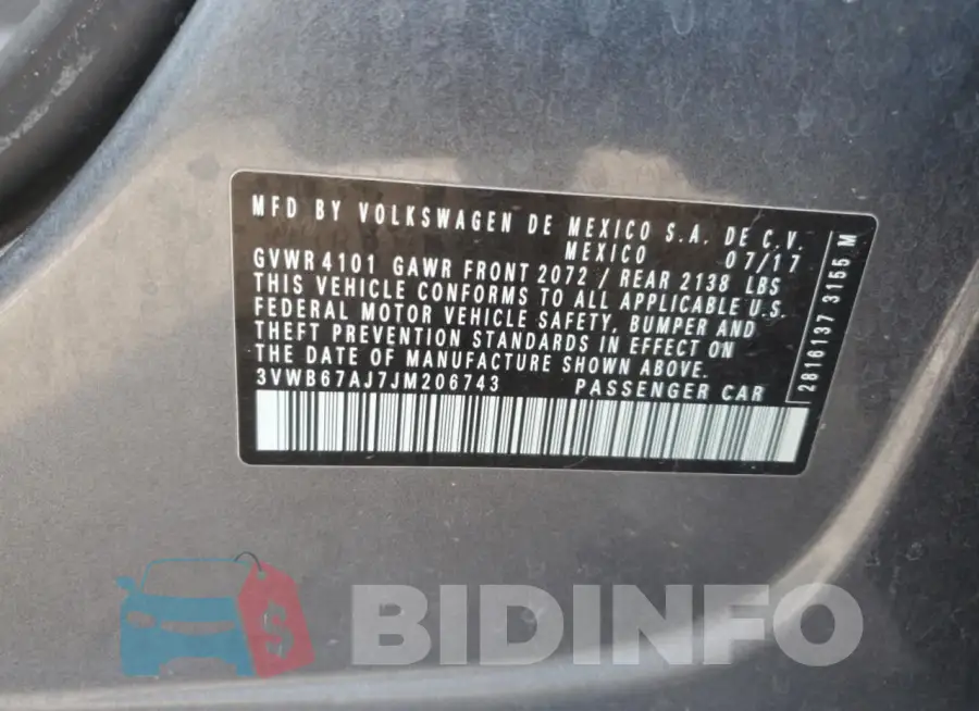 3VWB67AJ7JM206743 Photo# 12