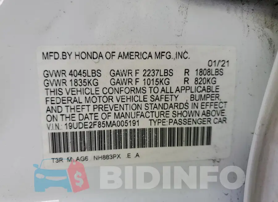 19UDE2F85MA005191 Photo# 12