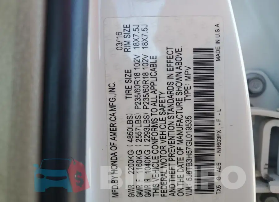 5J8TB3H57GL019535 Photo# 13
