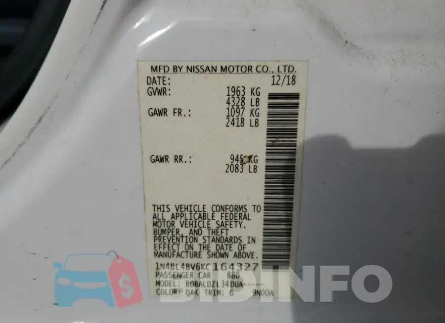 1N4BL4BV6KC164327 Photo# 12