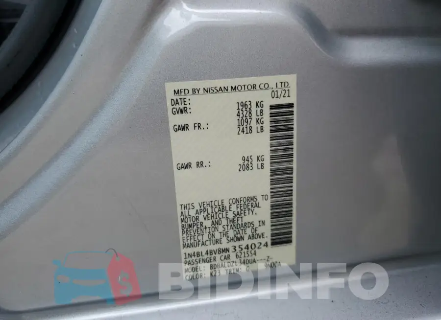 1N4BL4BV8MN354024 Photo# 12