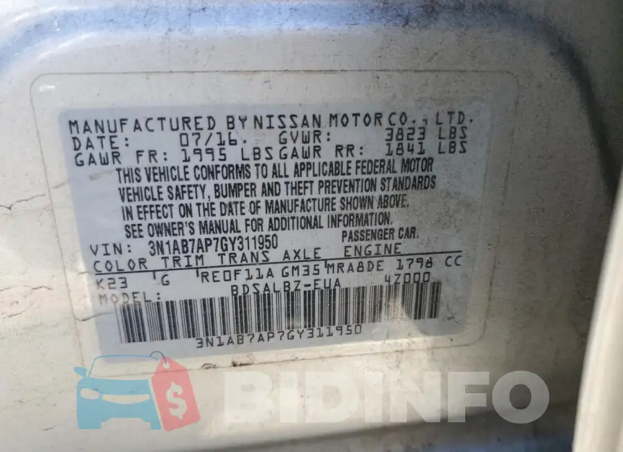 3N1AB7AP7GY311950 Photo# 13