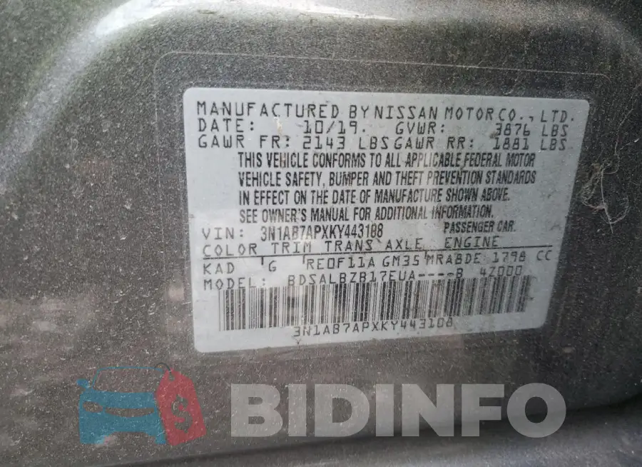 3N1AB7APXKY443108 Photo# 12