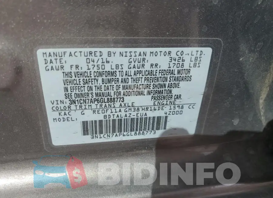 3N1CN7AP6GL888773 Photo# 12
