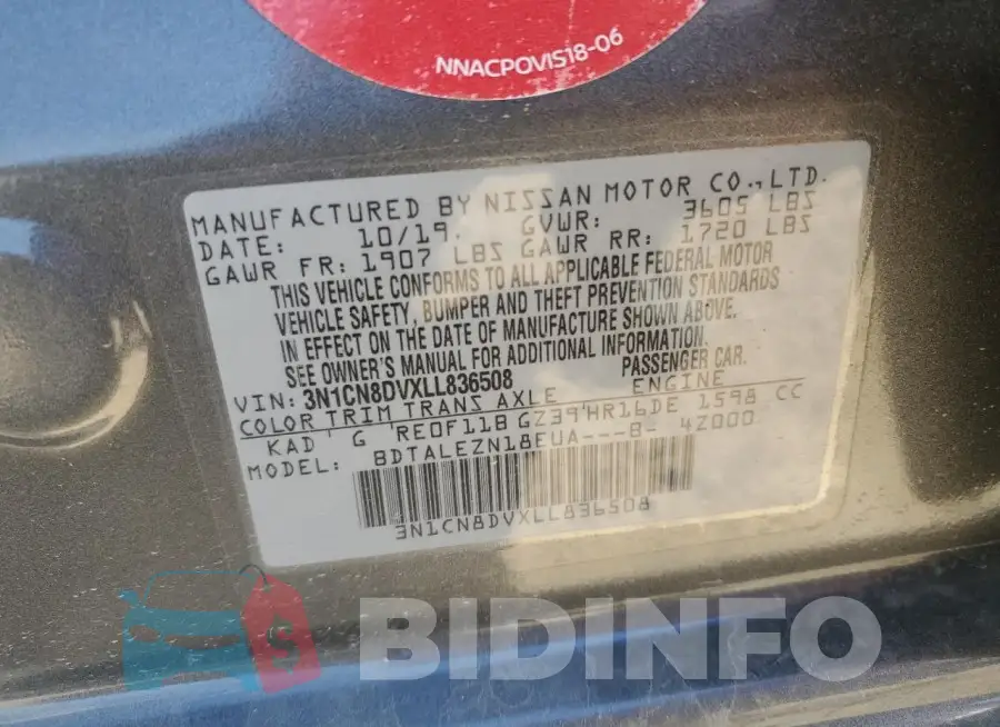 3N1CN8DVXLL836508 Photo# 12