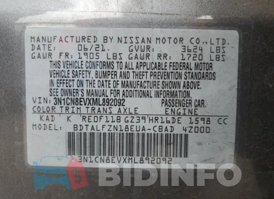 3N1CN8EVXML892092 Photo# 12