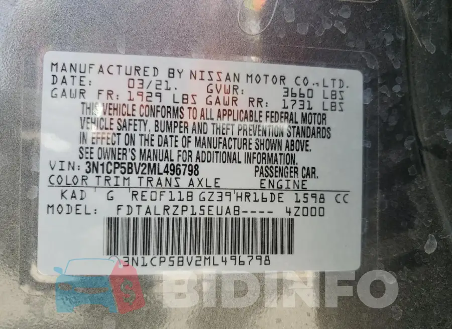 3N1CP5BV2ML496798 Photo# 13