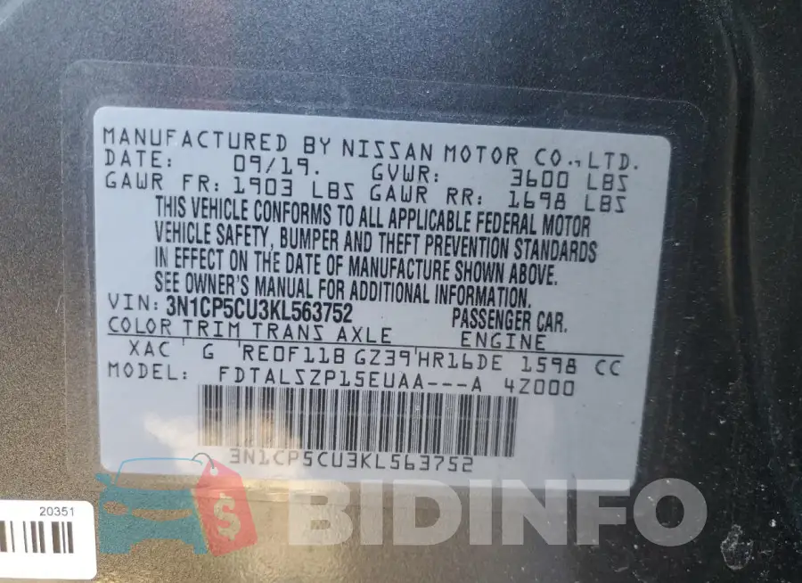 3N1CP5CU3KL563752 Photo# 13