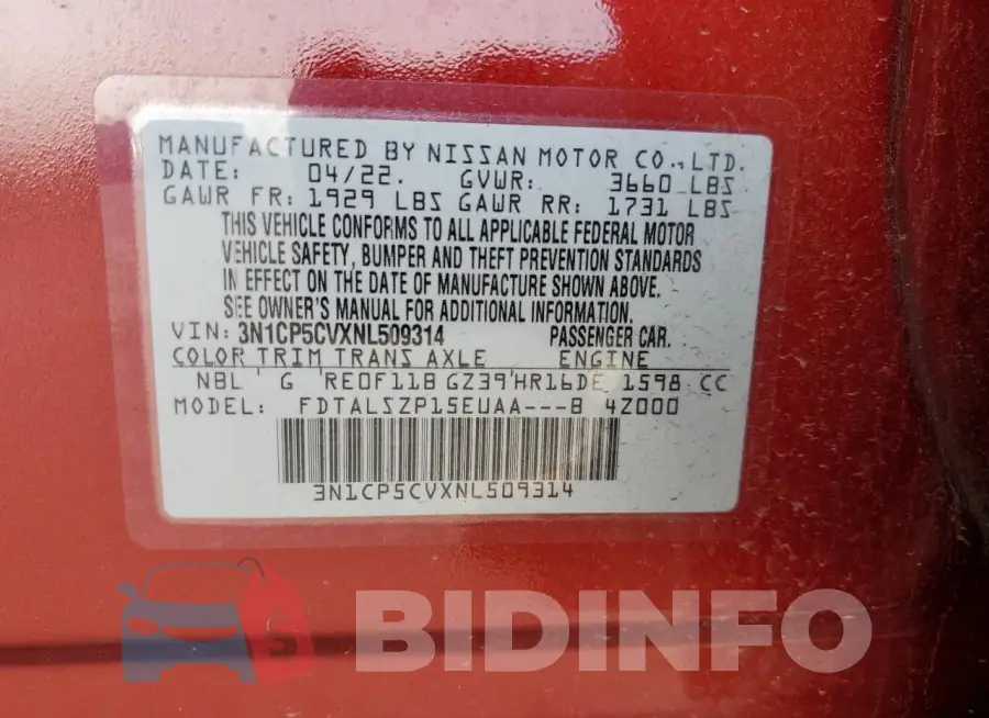 3N1CP5CVXNL509314 Photo# 12