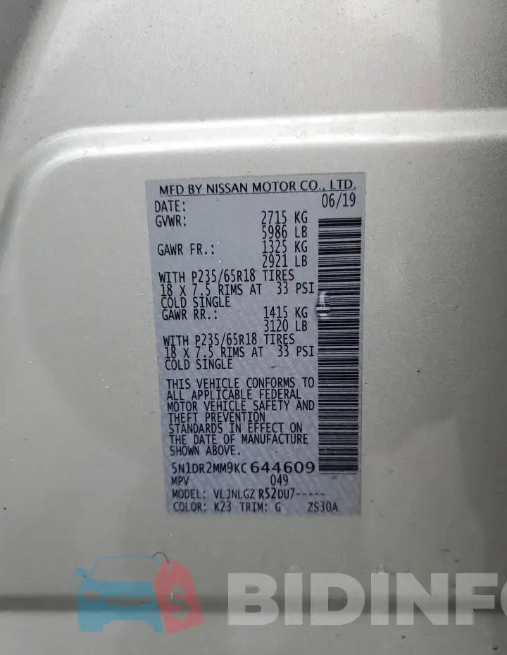 5N1DR2MM9KC644609 Photo# 14