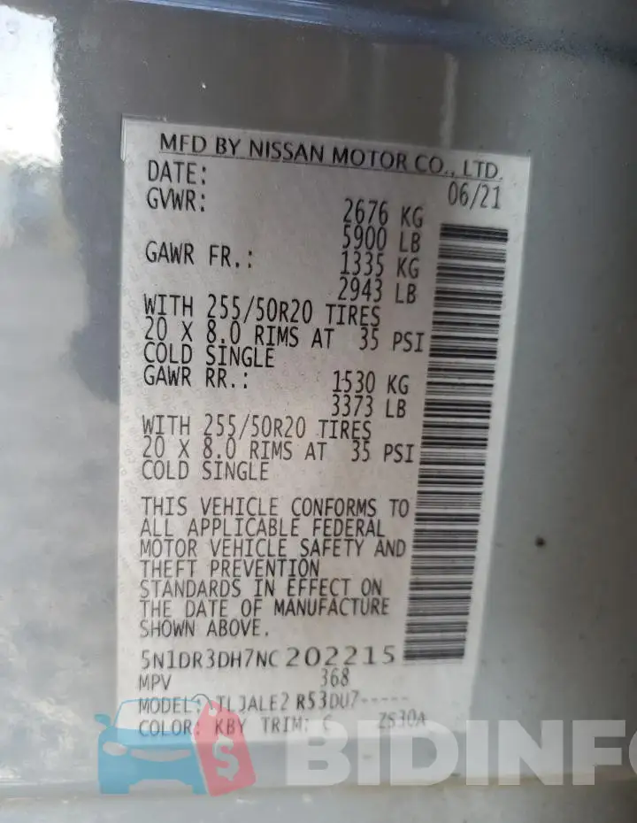 5N1DR3DH7NC202215 Photo# 12