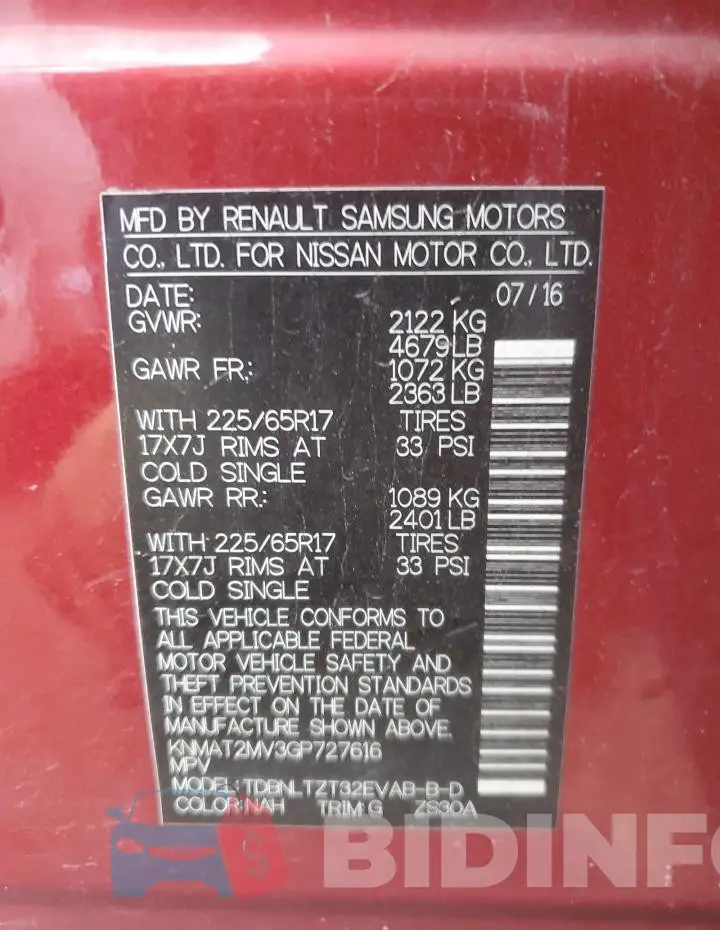 KNMAT2MV3GP727616 Photo# 13