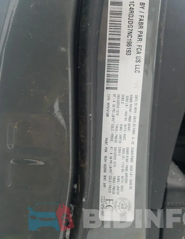 1C4RDJDG7NC196193 Photo# 13