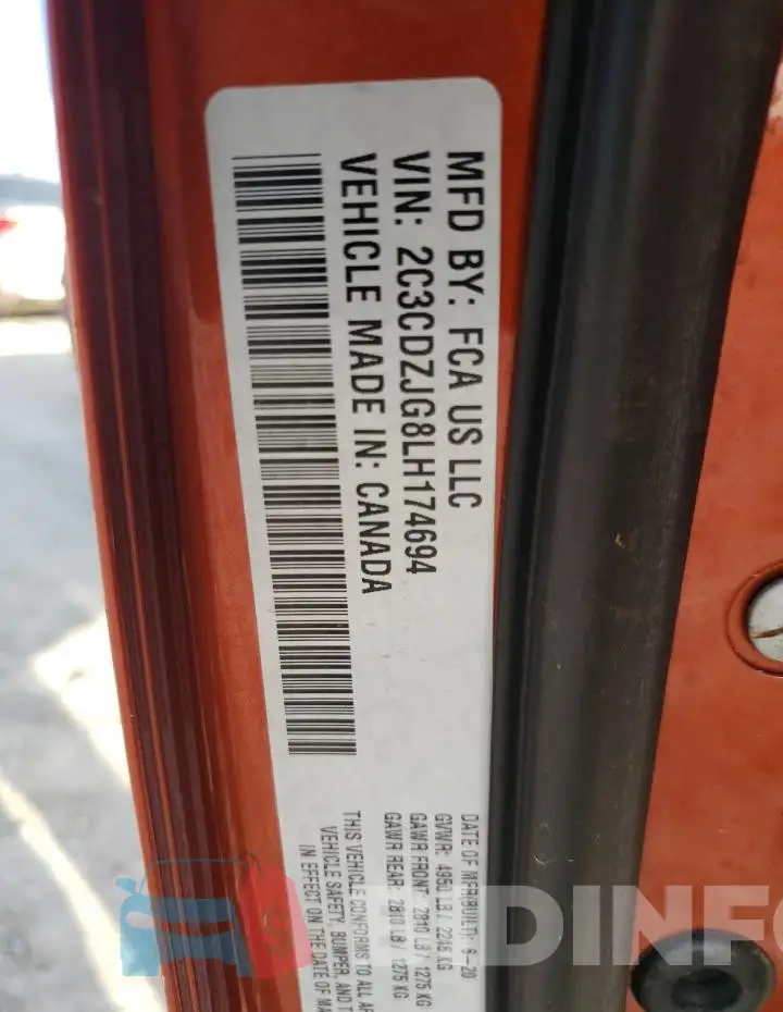 2C3CDZJG8LH174694 Photo# 13