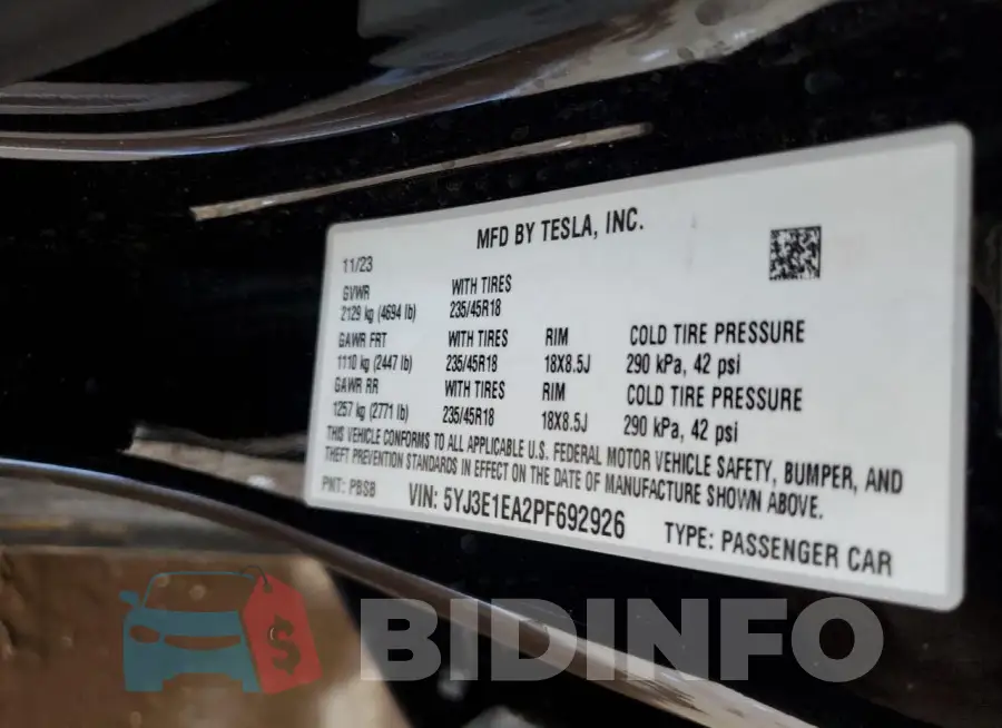 5YJ3E1EA2PF692926 Photo# 12