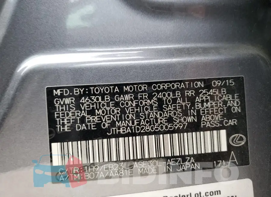 JTHBA1D28G5005997 Photo# 12
