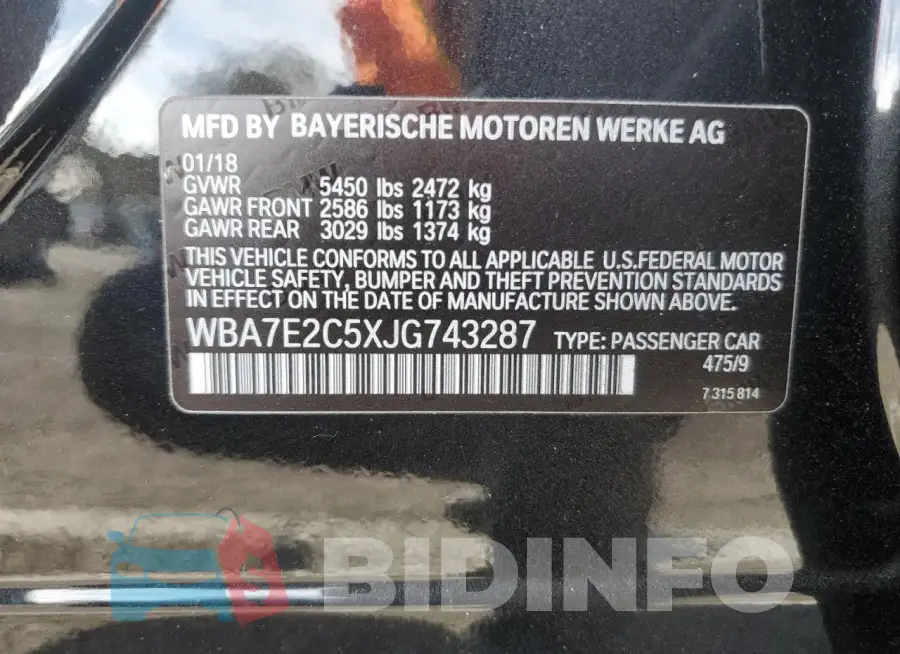 WBA7E2C5XJG743287 Photo# 12