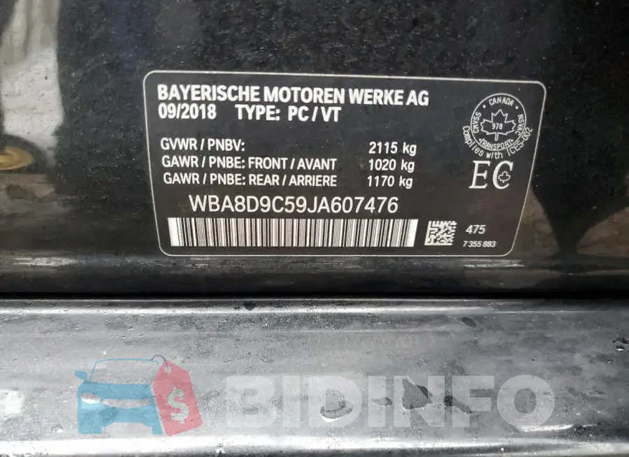 WBA8D9C59JA607476 Photo# 12