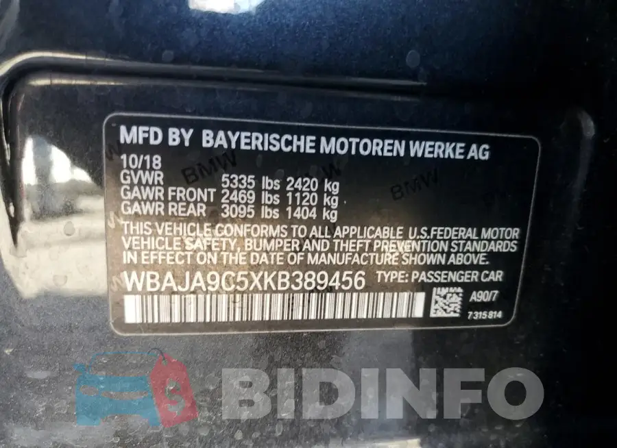 WBAJA9C5XKB389456 Photo# 12