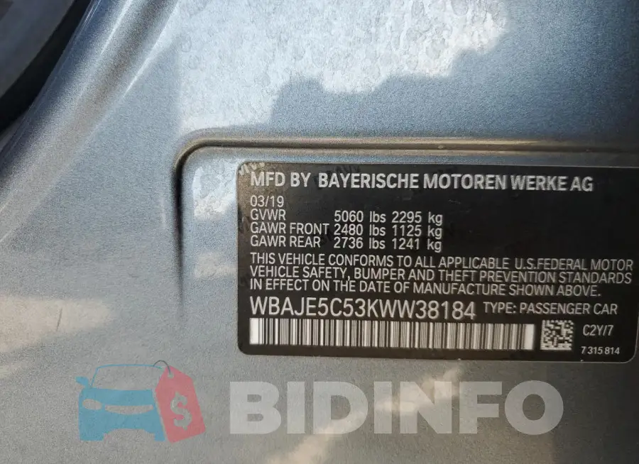 WBAJE5C53KWW38184 Photo# 12