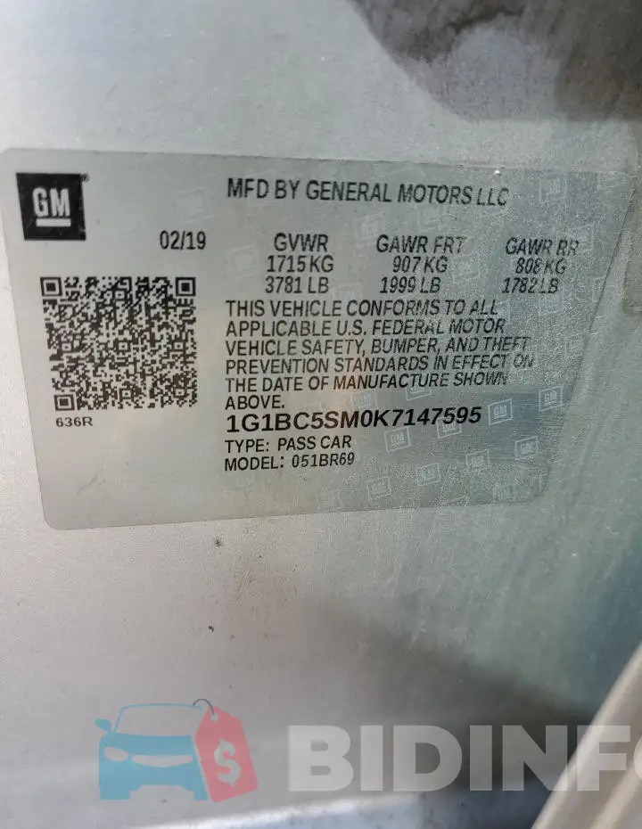 1G1BC5SM0K7147595 Photo# 12
