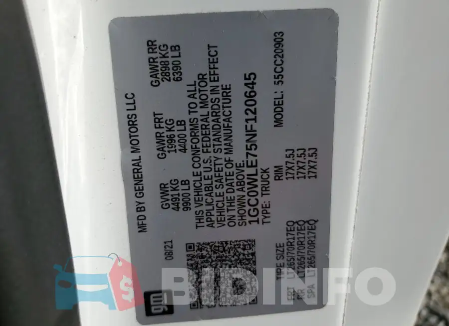 1GC0WLE75NF120645 Photo# 13
