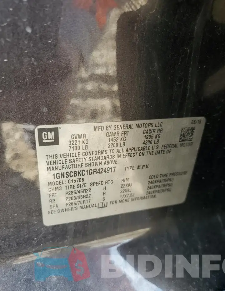 1GNSCBKC1GR424917 Photo# 13
