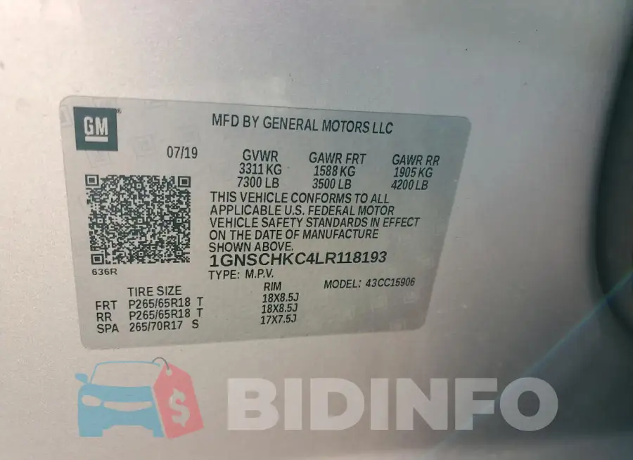 1GNSCHKC4LR118193 Photo# 12