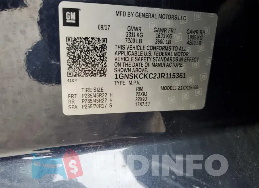 1GNSKCKC2JR115361 Photo# 13