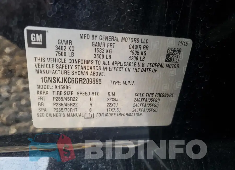 1GNSKJKC6GR209885 Photo# 13