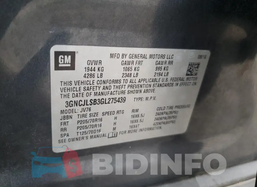 3GNCJLSB3GL275439 Photo# 13